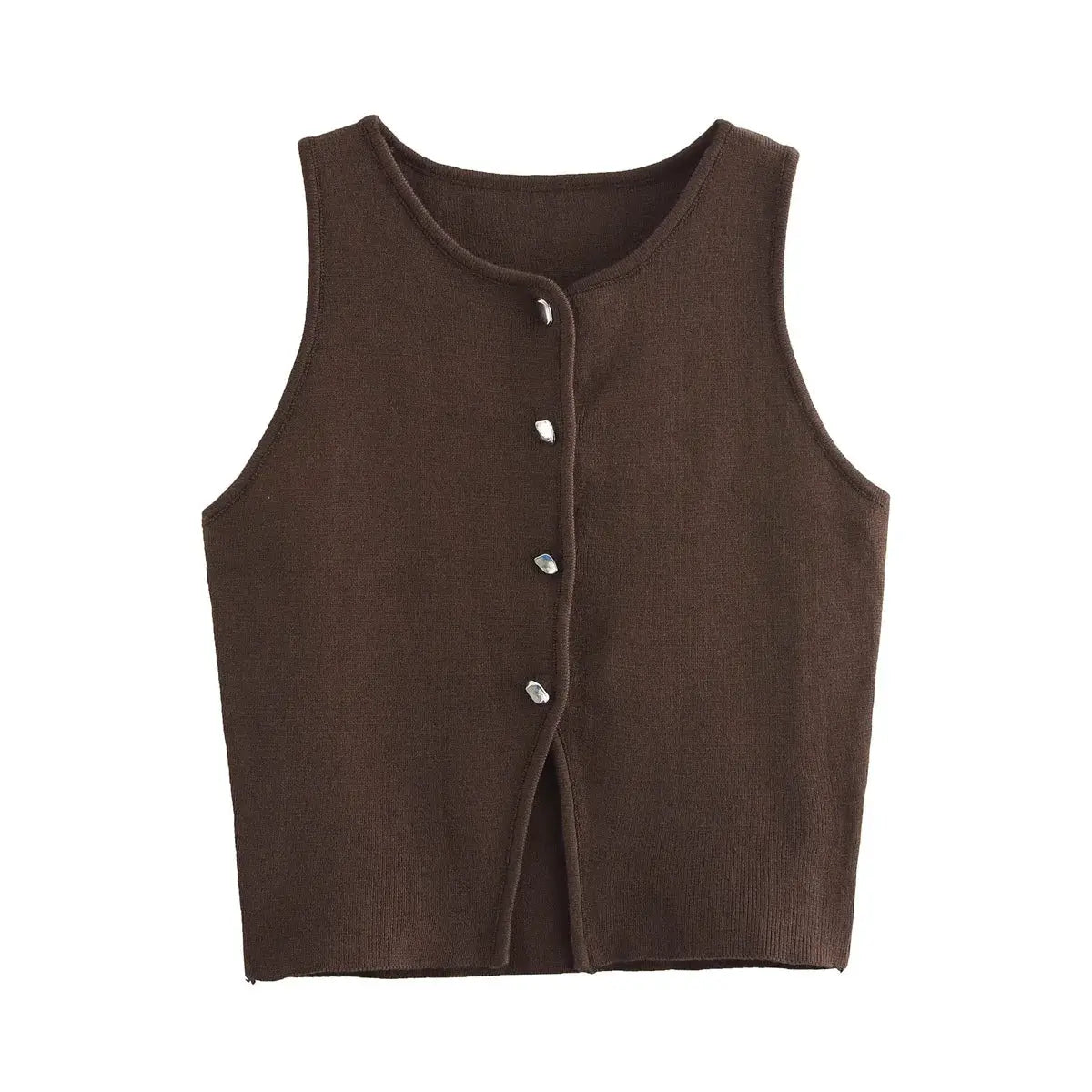 HXAO Womens Cropped Knit Vest Sleeveless Button Front O Neck Autumn Layering Essential Stylish Versatile Knitwear