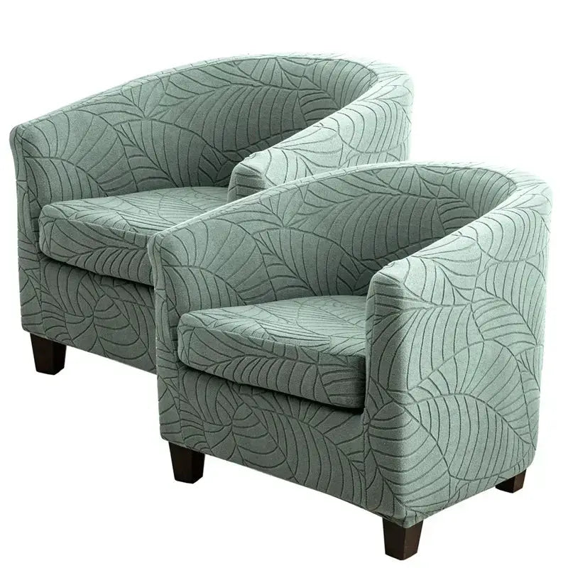 Leaves jacquard tub chairs set of 2 in teal with dark wood legs