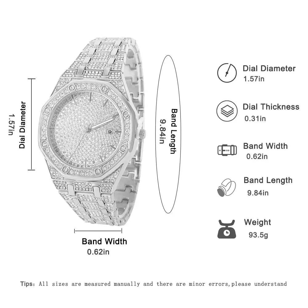 HypeLux Iced Out Mens Gold Watch With 18K Gold Nano Vacuum Plated Finish And Quartz Movement