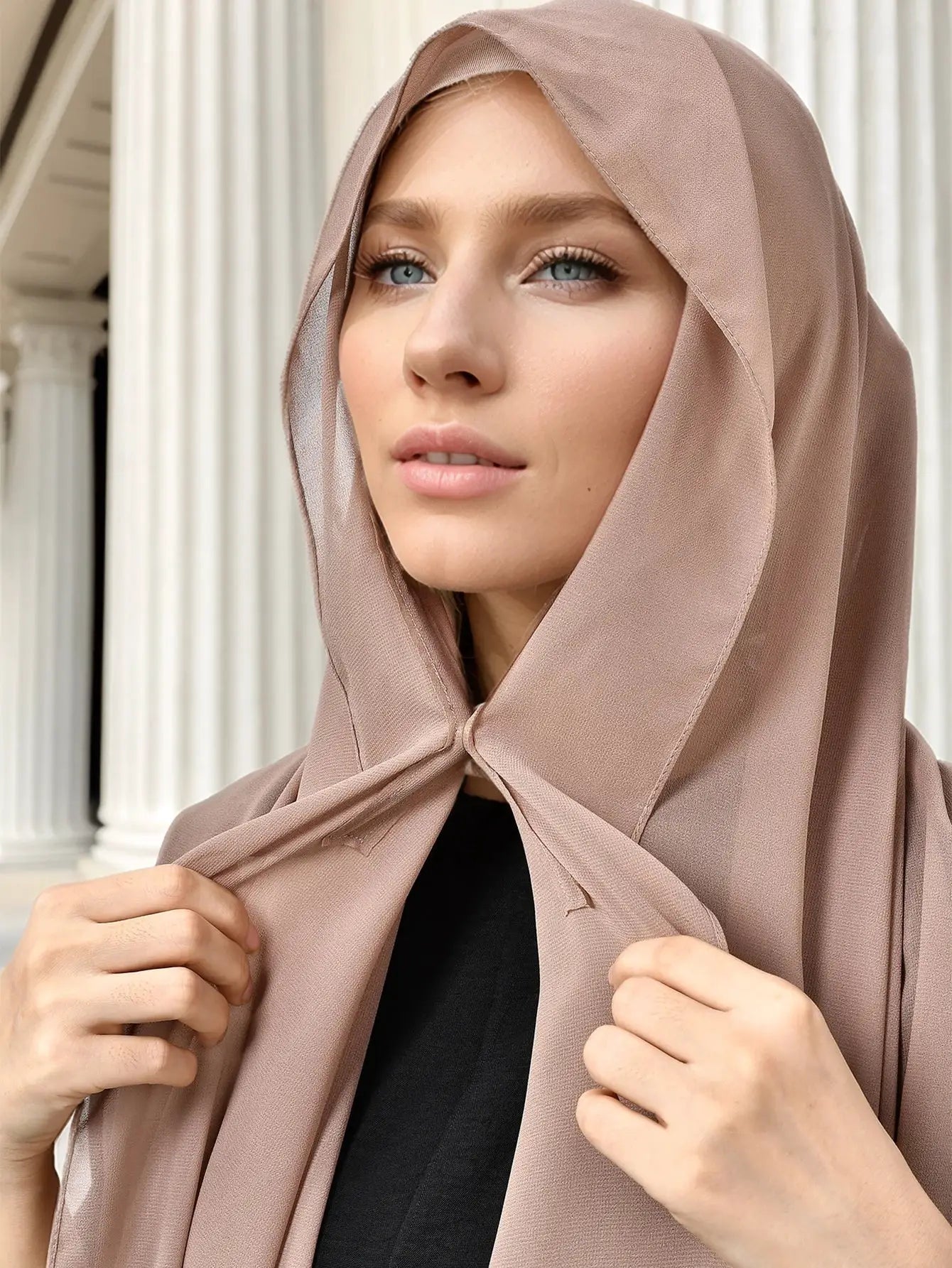 NovaVibe Instant Chiffon Hijab Magnetic Buckle Solid Color Muslim Scarf Effortless Wear