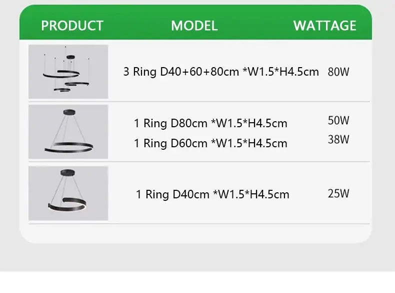 Modern Simples Market three-ring ceiling chandelier LED pendant lamp in black metal finish