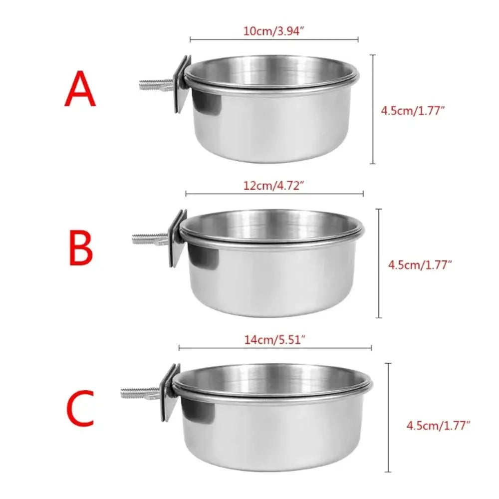 Stainless Steel Clamp On Parrot Rabbit Hamster Pet Bowl Water Feeder Cage Cup Hanging Dish