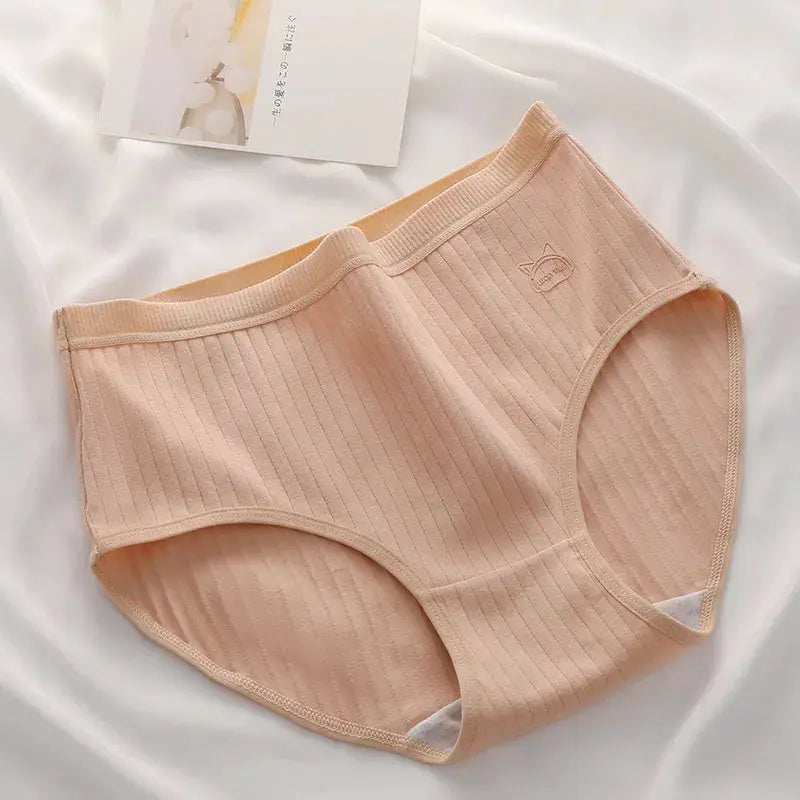Women's high-waist peach ribbed cotton panties by Simples Market
