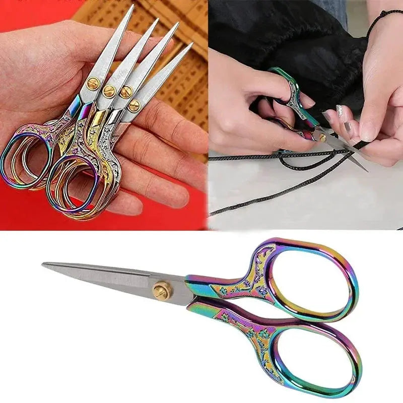 Kawaii Titanium Color Scissors Vintage Stainless Steel Carved Cutting Sewing Thread Scissors Tools Cute Stationery