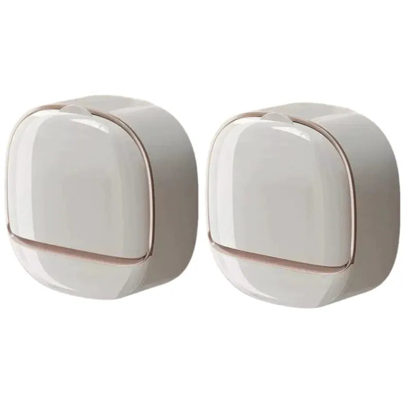 Waterproof shower soap boxes; 2-pack hanging soap holders with drainage, white with rose-gold trim