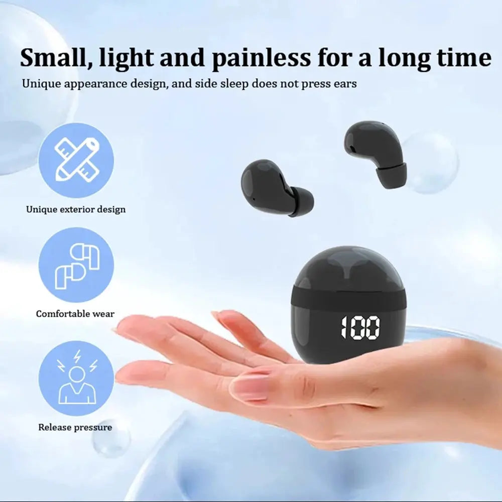 Two SK18 mini invisible wireless earbuds with charging case, black, Bluetooth 5.3