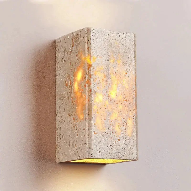 Wabi Sabi yellow marble wall lamp by Simples Market — LED travertine wall sconce for bedroom