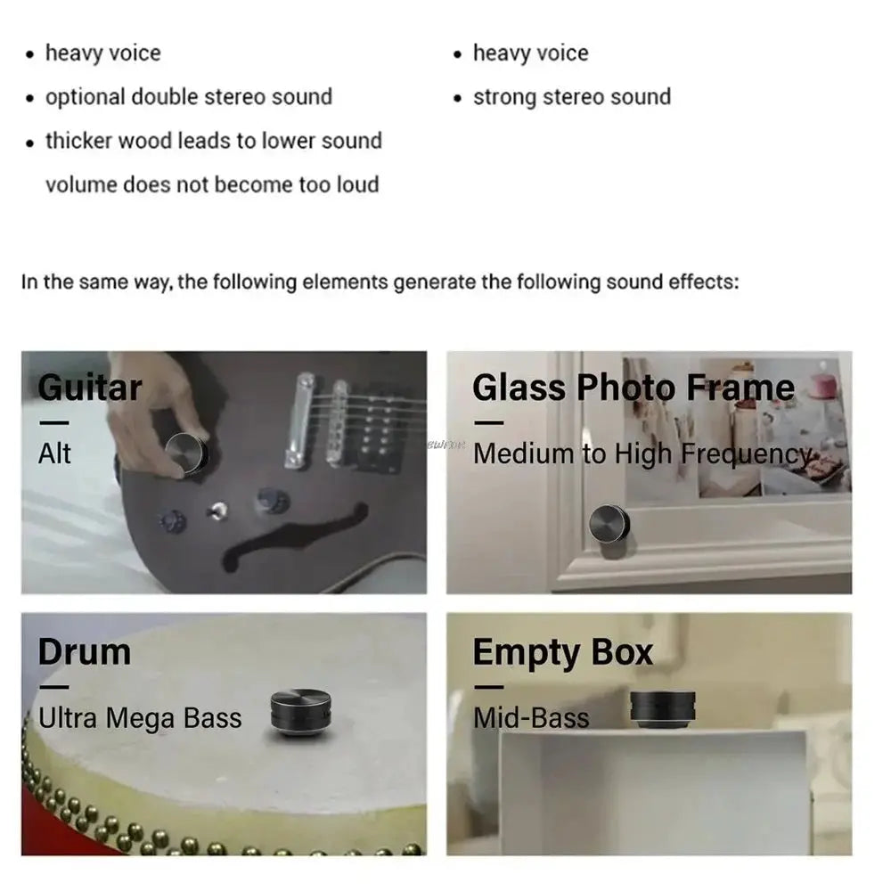 Bone conduction Bluetooth speaker collage: Guitar Alt, Glass Photo Frame, Drum Ultra Mega Bass, Empty Box Mid-Bass