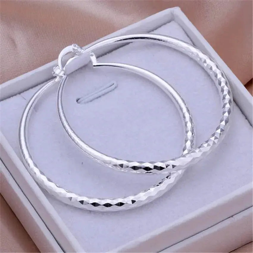 Fine 925 Sterling Silver Circle Hoop Earrings For Women 5cm Fashion Jewelry Wedding Party Gift