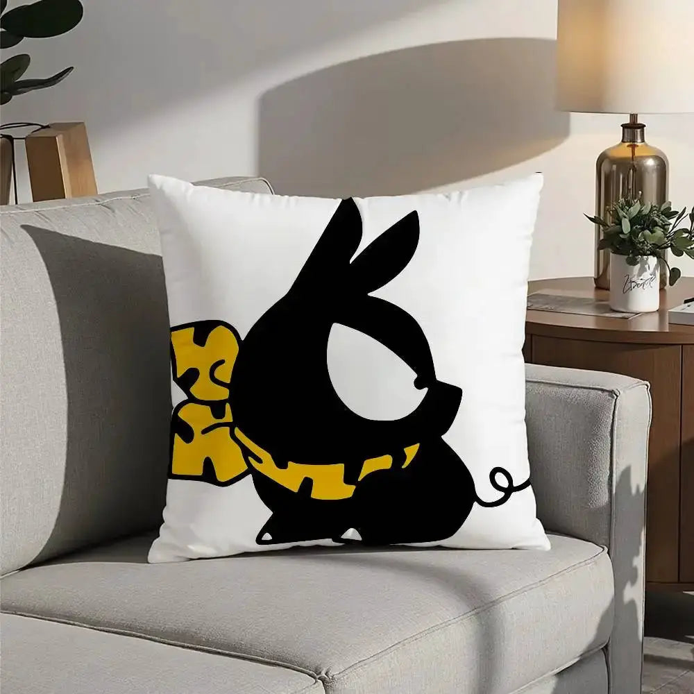 P Chan Ranma cartoon pillow cover, double-sided print on white with a black character and yellow collar for sofa decor