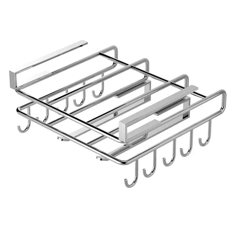Stainless steel hanging kitchen rack with multiple utensil hooks by Simples Market