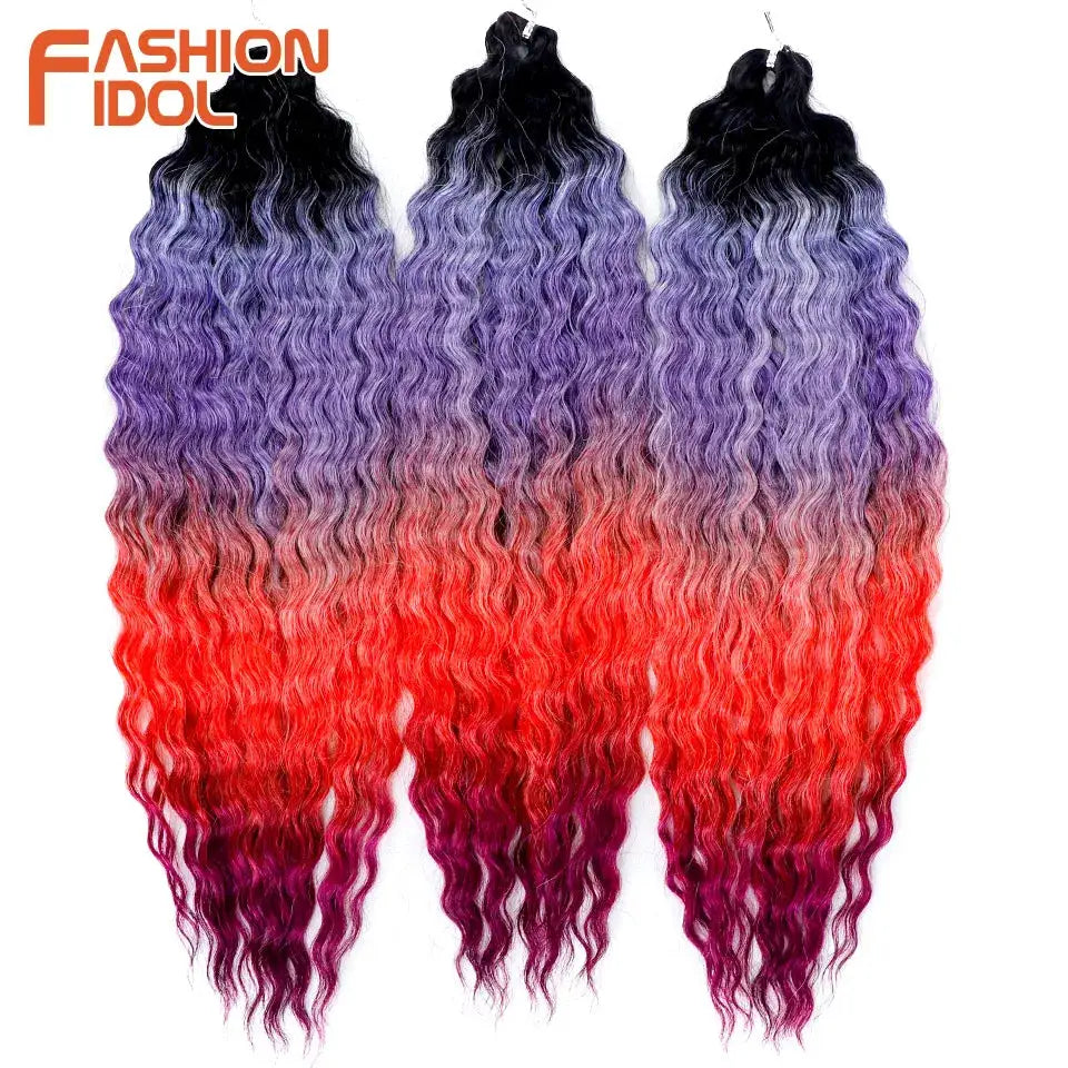 Ariel Hair synthetic twist crochet curly hair extensions, 24in water wave, ombre black-to-purple-to-red