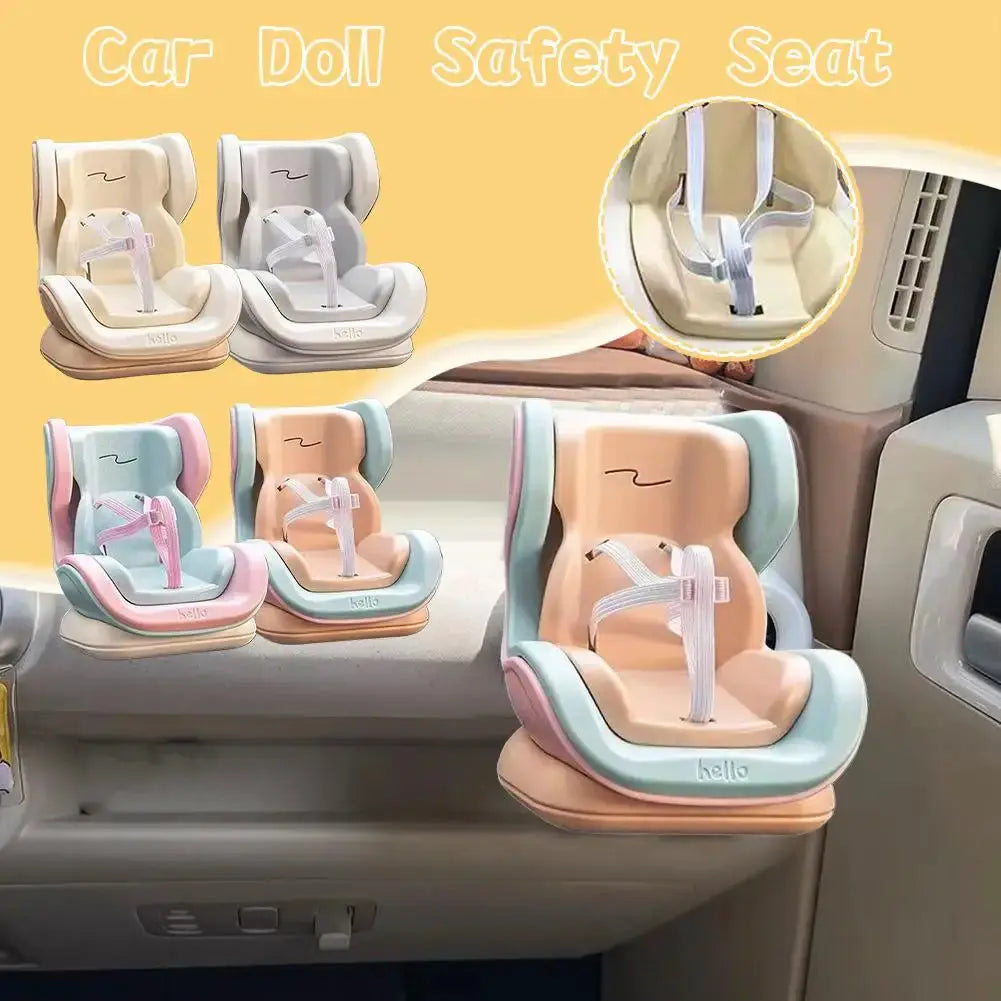 Car doll safety seat set of 6 by Simples Market for 17cm dolls in pastel peach, mint and pink