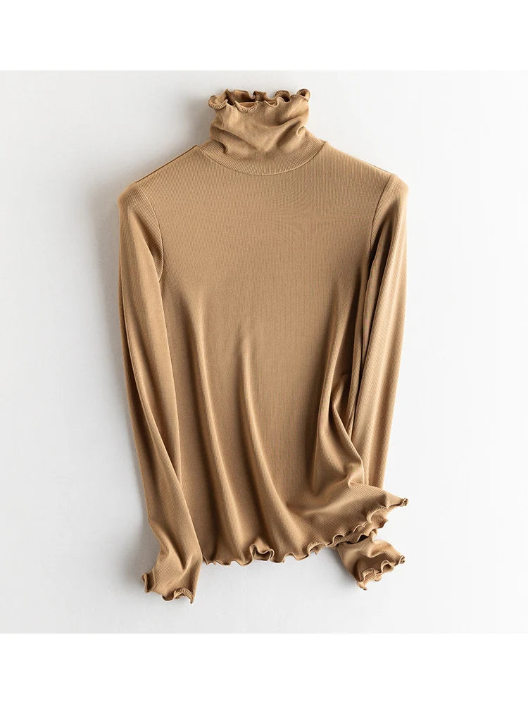 SuyaDream Women Silk Viscose Thermal Base Layer Top With Turtleneck For Warmth And Style