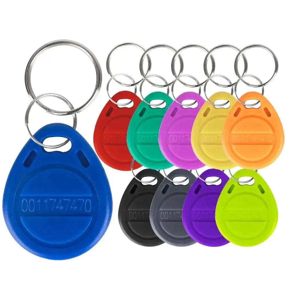 RFID proximity keyfobs, 125KHz TK4100/EM4100, 10/20-pack, assorted plastic colors.