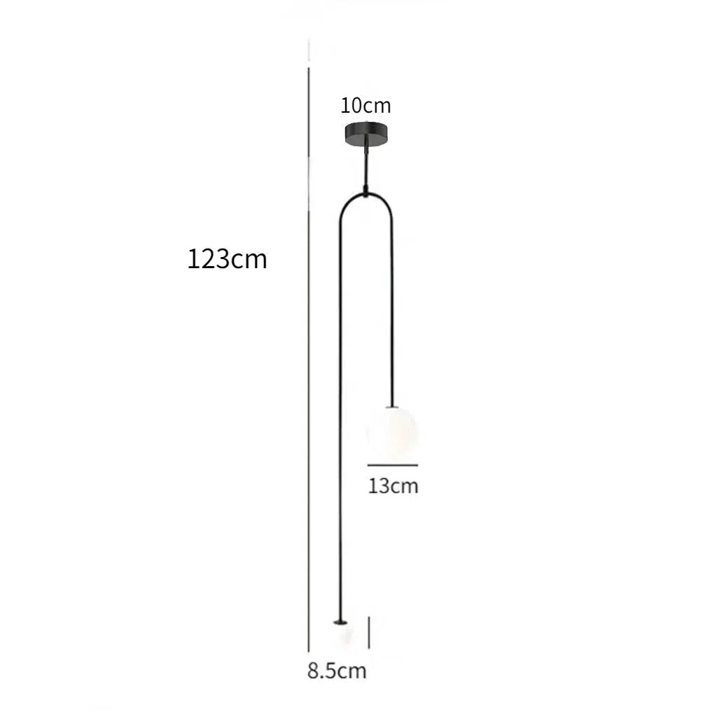 Glass ball pendant light with black metal frame and LED, modern Nordic style hanging fixture for hallways and bedrooms.