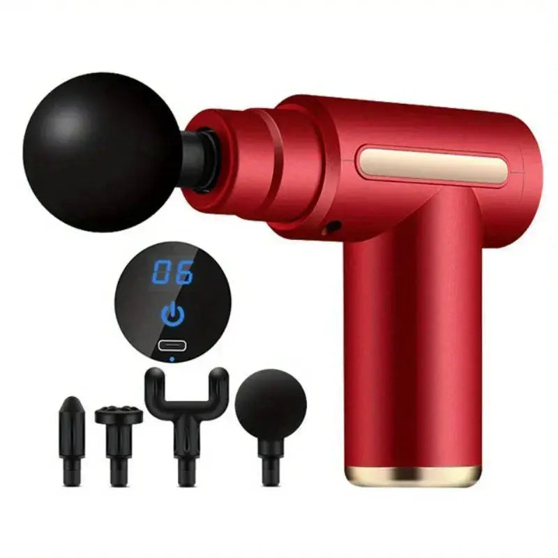 Portable Fascial Massage Gun Percussion Massager With LED Touch Screen And Four Heads For Tissue Relaxation