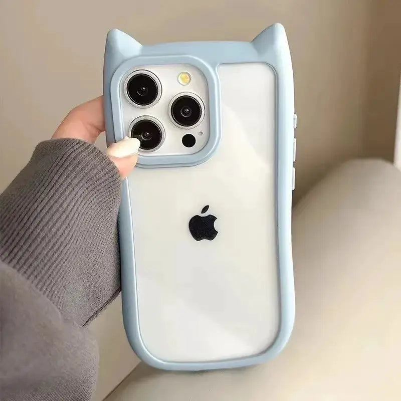 PurrTech Soft Silicone Cat Ear Case for iPhone 11 to 17 Pro Max Transparent Shockproof Back Cover