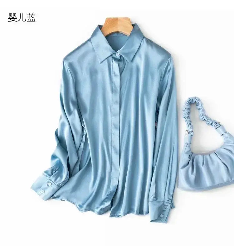Tajiyane Women's Mulberry Silk Blend Long Sleeve Office Blouse