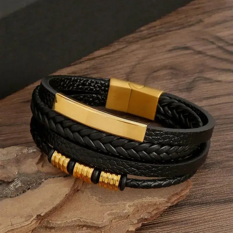 Classic Mens Leather Bracelet Hand Woven Multi Layer Style Fashion Jewelry For Men Durable Casual Accessory