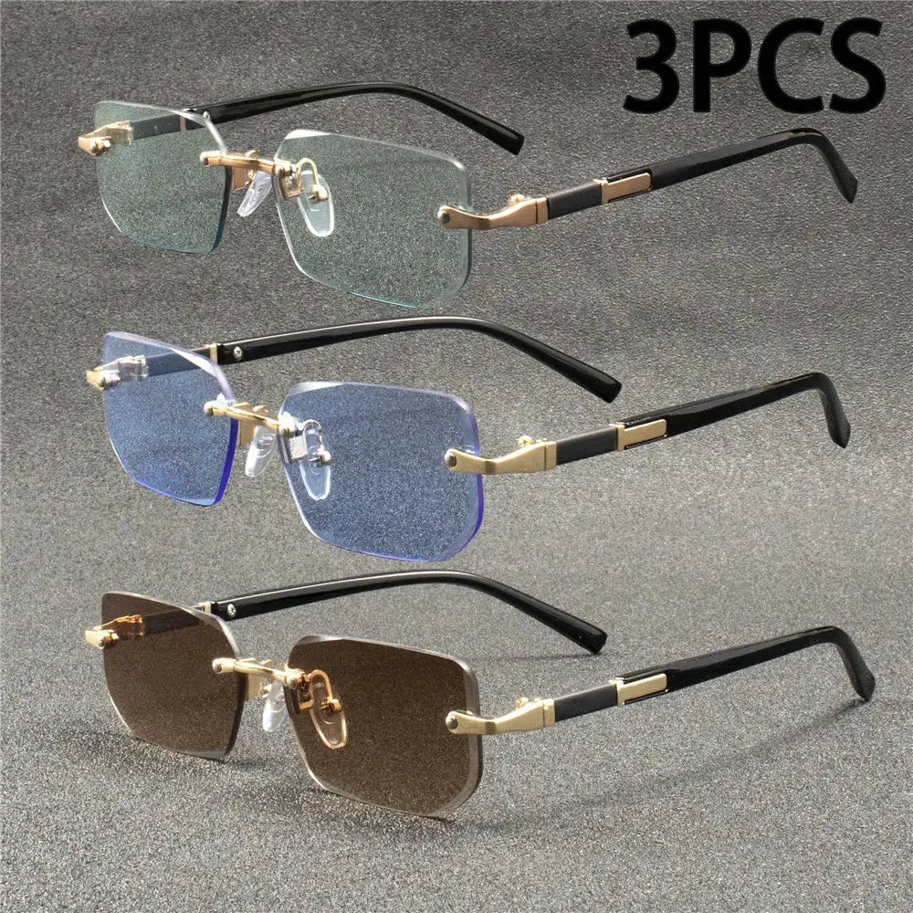 AuraSun Rimless Rectangle Sunglasses Unisex Small Square Shades For Women And Men Ideal For Summer Travel