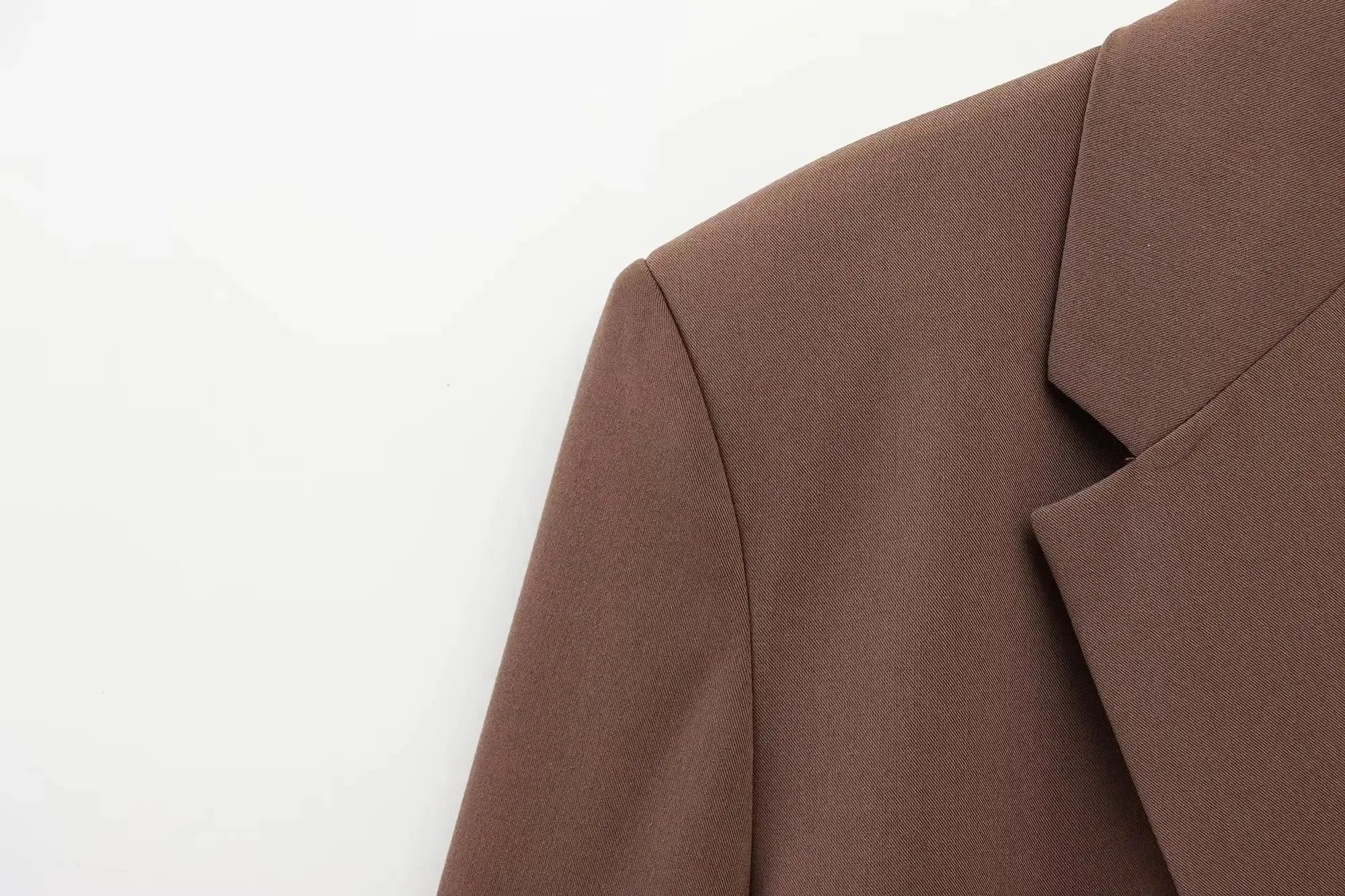 KONDALA blazer close-up in brown textured fabric with lapel detail