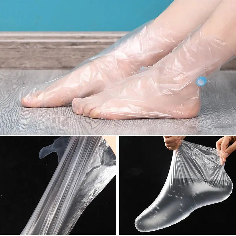 100 Pcs Disposable Foot Mask Covers Transparent Waterproof Plastic for Paraffin Treatments and Foot Care