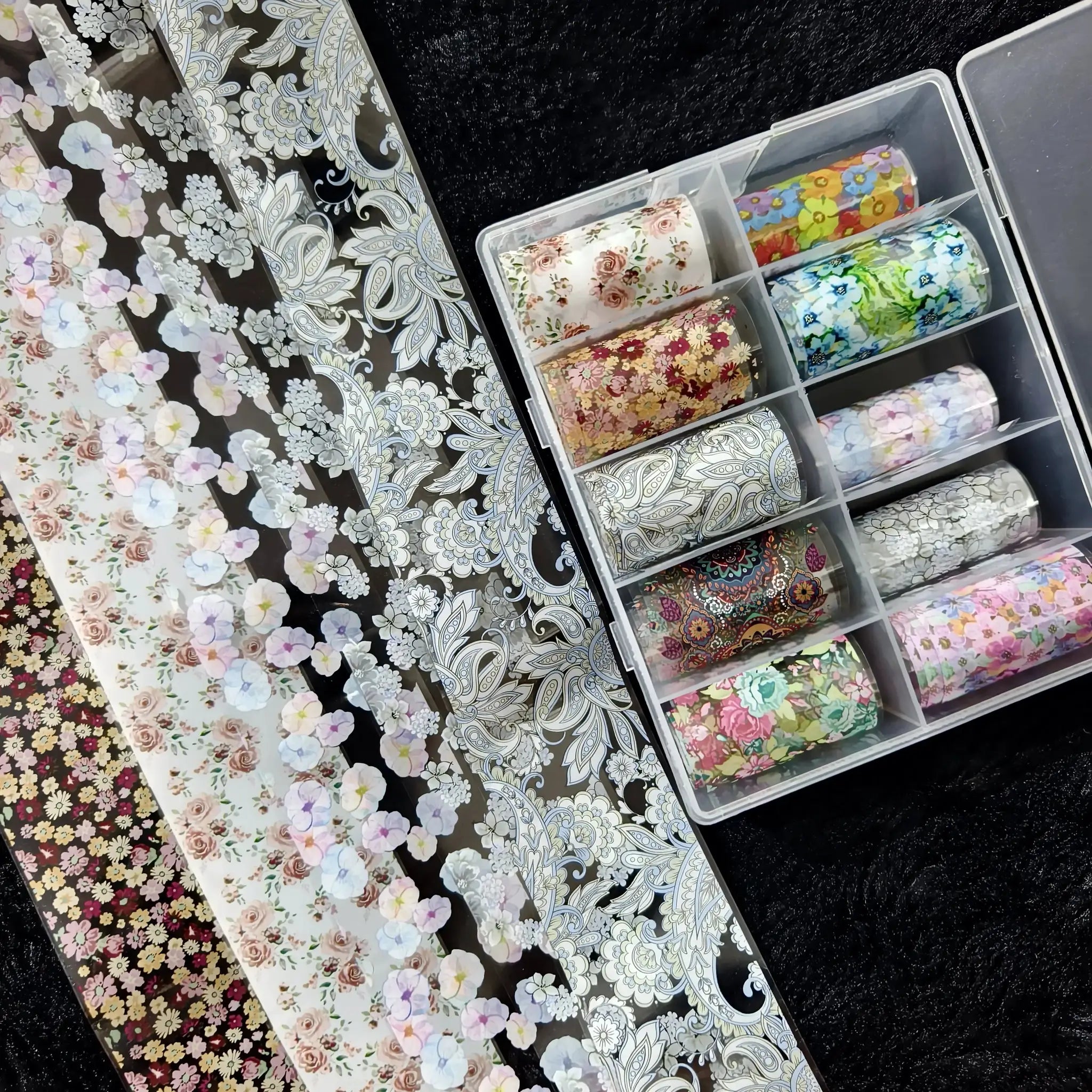 Simples Market 10-roll floral nail foil set with paisley and bouquet patterns for nail art