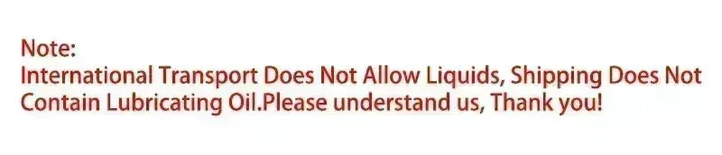 Shipping note image: liquids not allowed internationally and no lubricating oil.