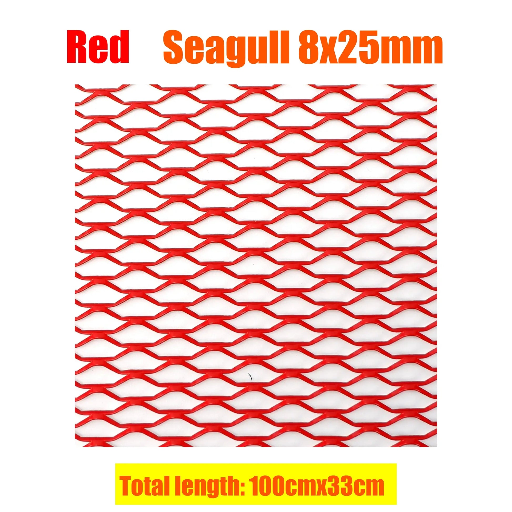 Red bumper grille mesh panel for cars, 100x33 cm, universal fit