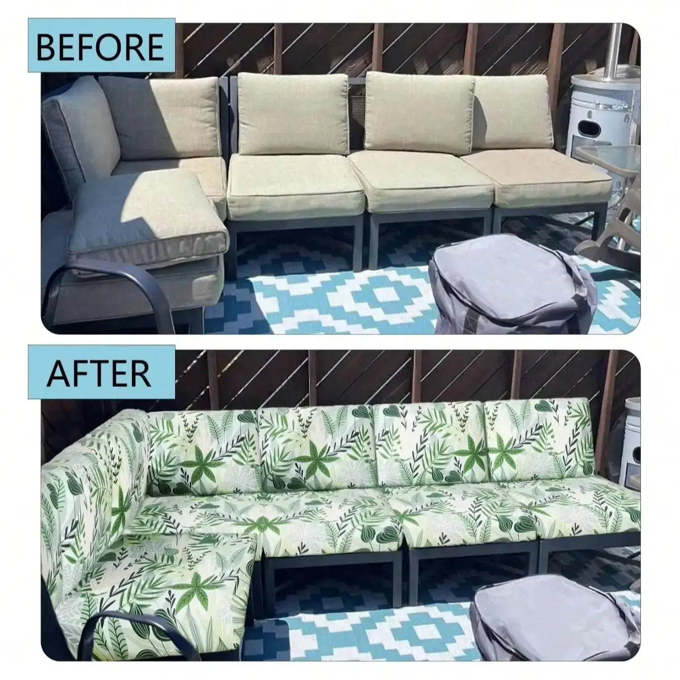Simples Market outdoor tropical leaf print sofa cushion covers for sectional cushions; non-slip furniture protectors.