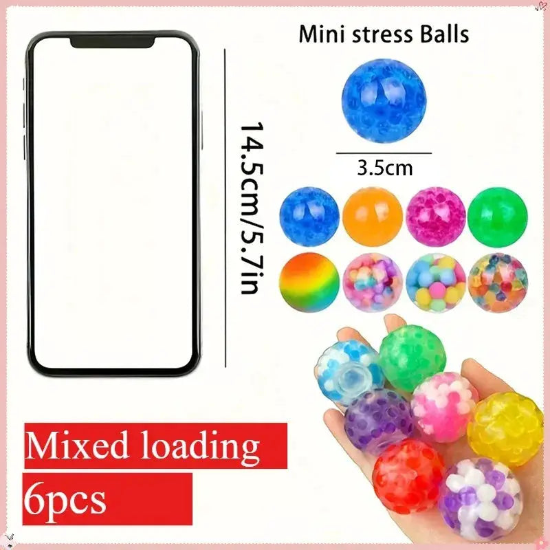 Six Pack Mini Squishy Stress Balls Rainbow Set EDC Toy Sensory Fidget Balls Stress Relief Durable Non Toxic