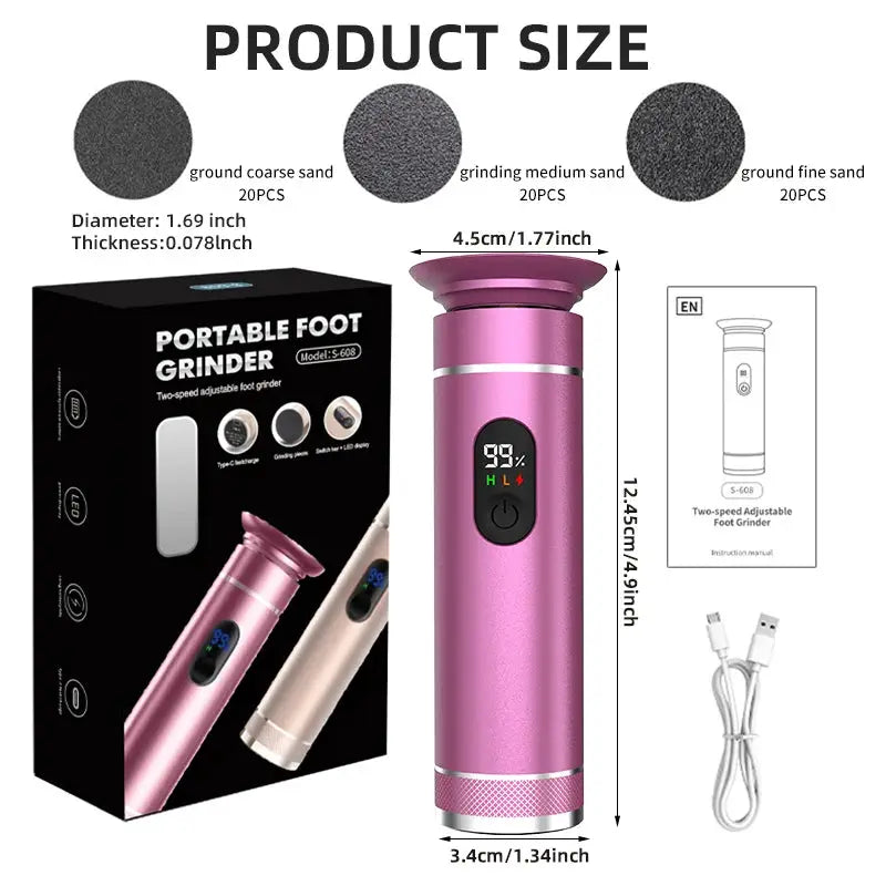 Simples Market pink aluminum alloy electric foot grinder with dual power Type-C and battery