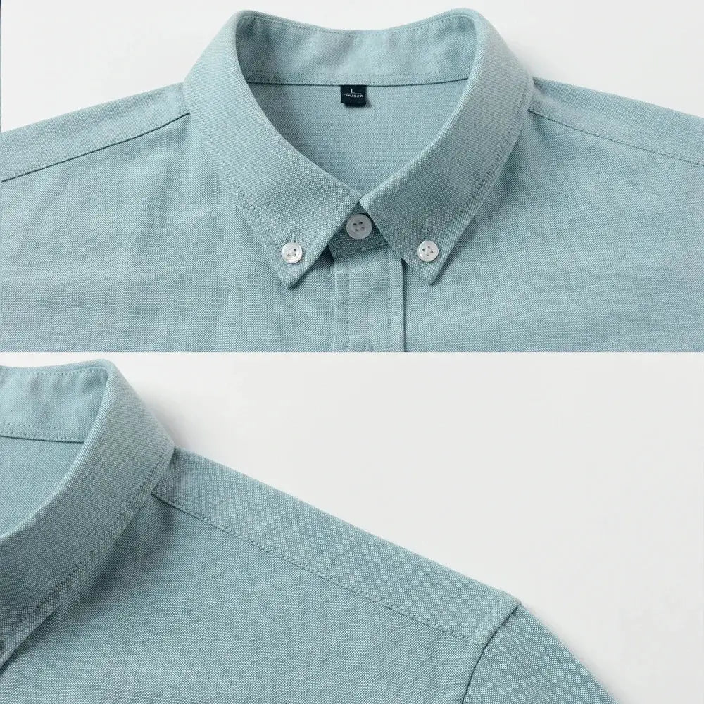 Men's slim-fit oxford cotton shirt by Simples Market, long sleeves, light blue breathable fabric