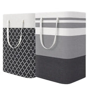 Simples Market two-pack waterproof fabric laundry baskets with handles, geometric pattern and striped, large capacity.