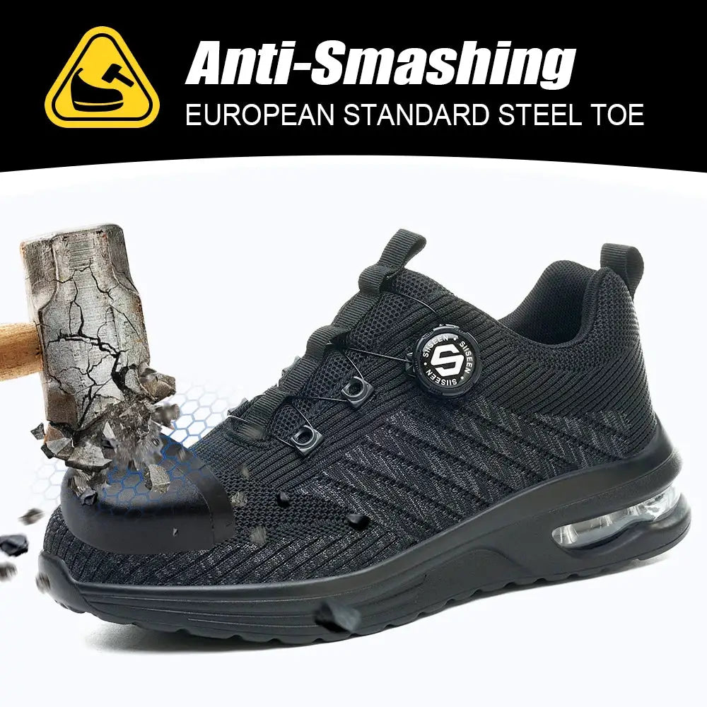 New Men's Rotary Buckle Safety Shoes Anti Impact Anti Piercing Lightweight Work Boots Outdoor Pro