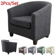 Tub chair slipcover set in Leaves Jacquard gray; anti-dirt stretch fabric, 2-piece set