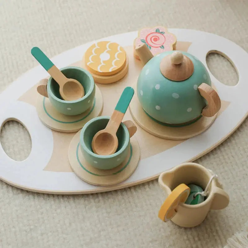 Wooden Afternoon Tea Set For Toddlers Pretend Play Kitchen Tea Party Accessories Food Toy Educational Gift