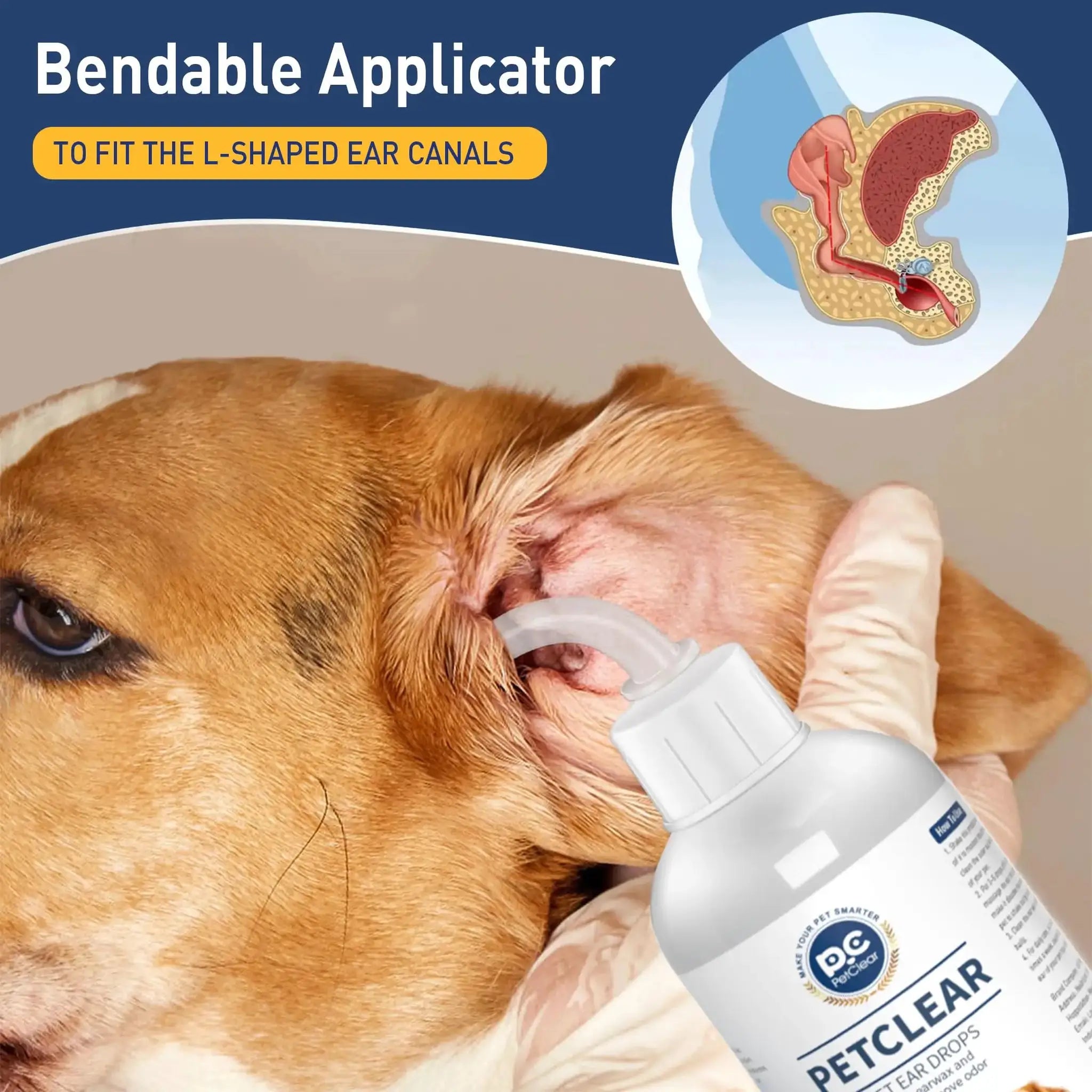 PetClear 60ml Natural Ear Drops for dogs and cats by Simples Market with bendable applicator