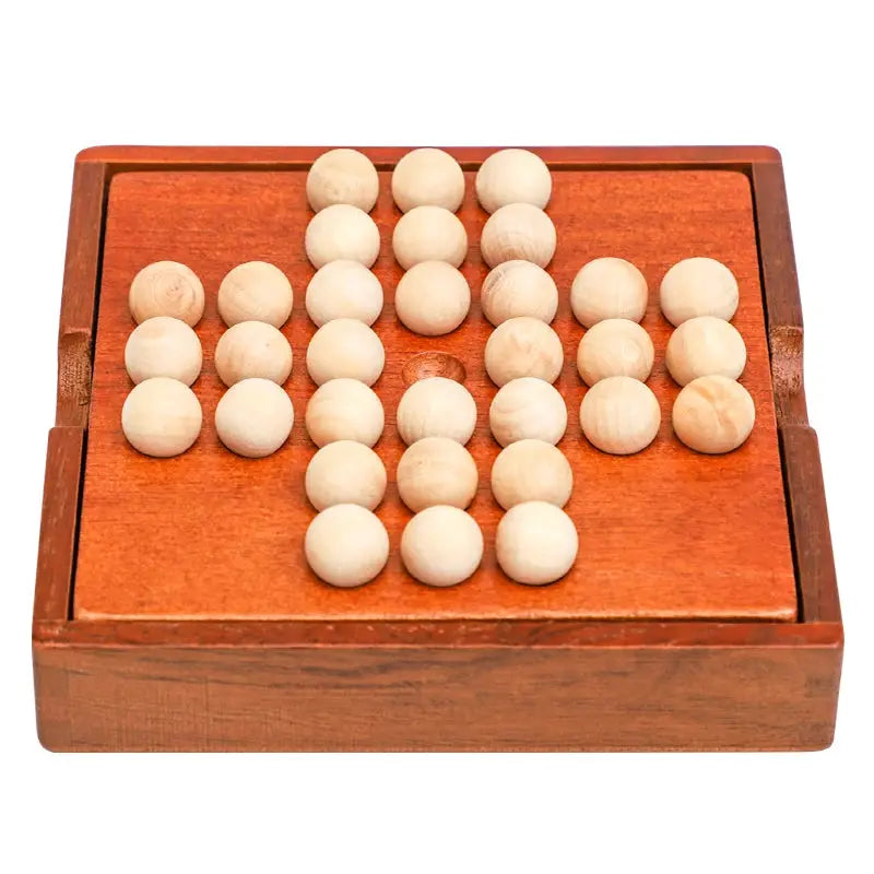 Wooden Peg Solitaire Board Game European Style Solo Puzzle Educational Toy for Cognitive Skill Development