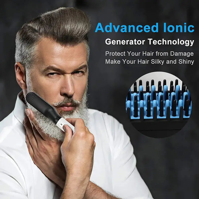 Hot comb straightener by Simples Market with negative ion tech for beard and hair, black handle, white body