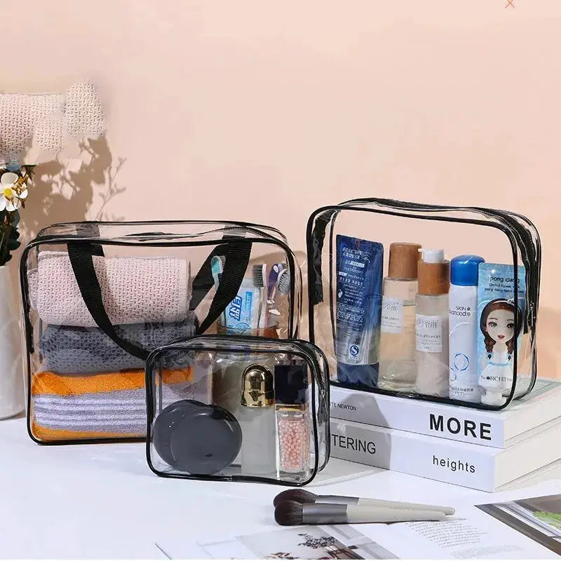 Three Size Transparent Toiletry Bags Set Clear Organizer Bags For Travel Stroller Bag And Makeup Pouch Large Capacity