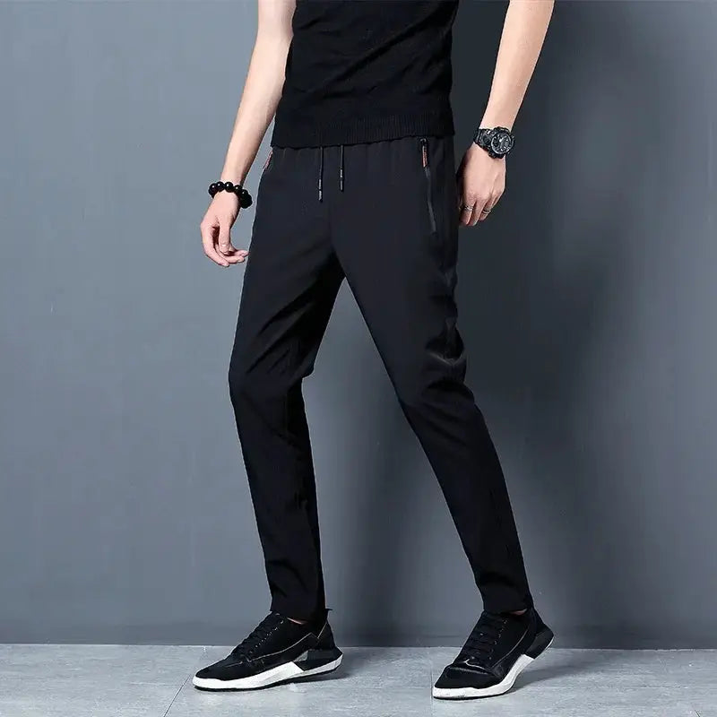 Mens Casual Jogger Pants Elastic Waist Straight Slim Fit Korean Classic Trousers In Blue Black Gray Plus Size