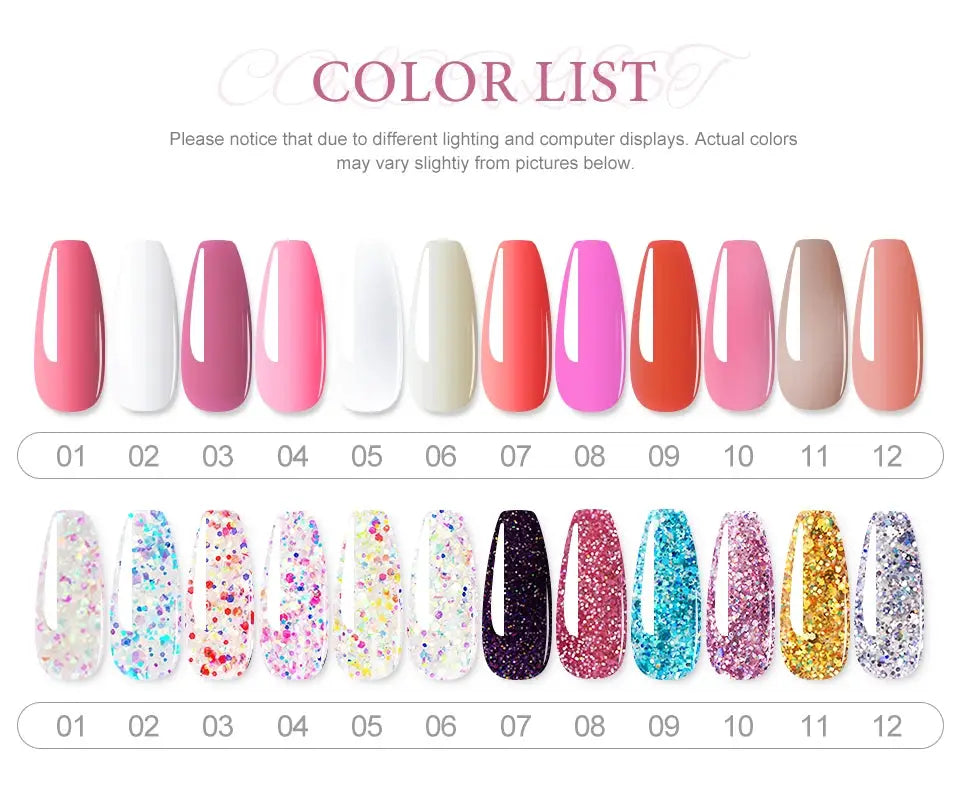 Simples Market 6-piece extension nail gel kit with mini lamp; 15ml UV/LED gels in pink, white and glitter shades.