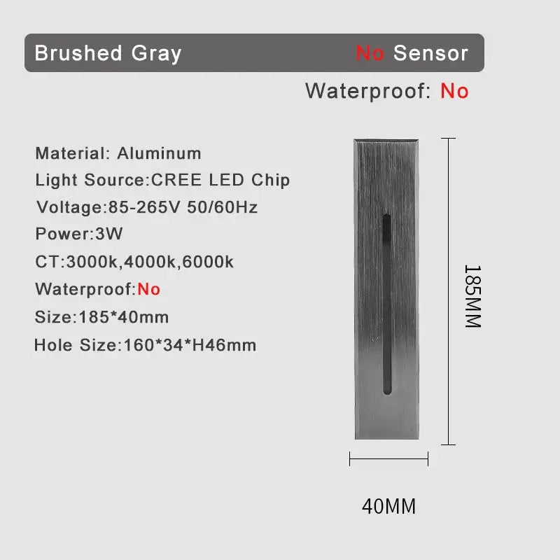 SANDI recessed stair light, brushed gray aluminum, 3W, no sensor