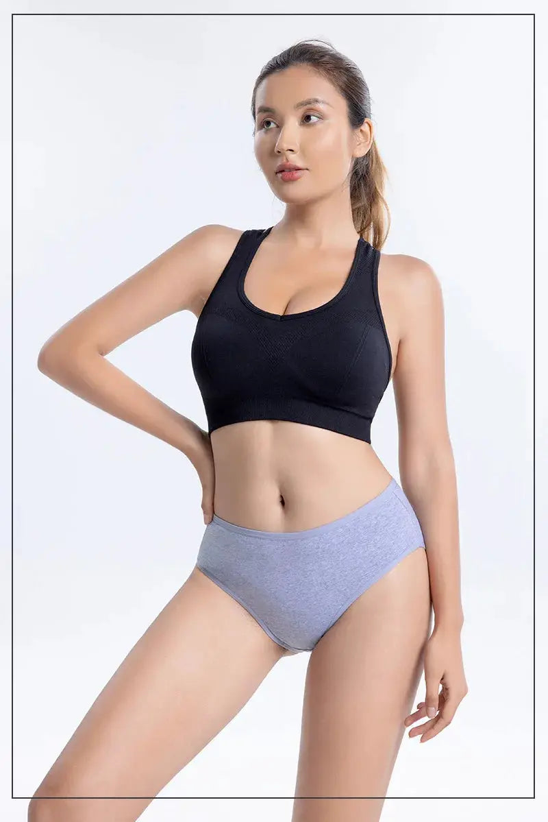Women seamless cotton panties, gray high-waisted briefs from a 3-piece set