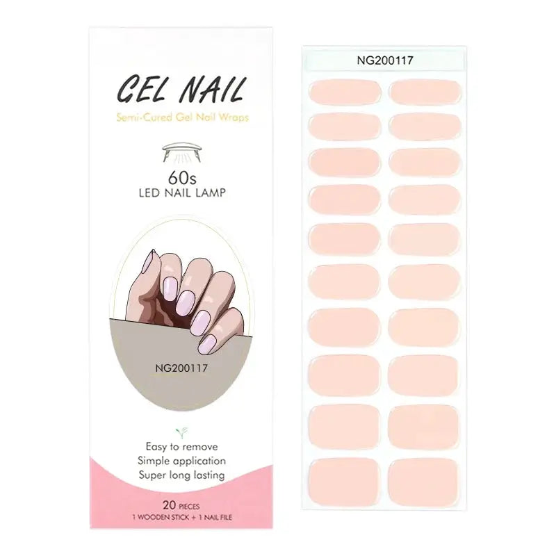 NailLux Semi Cured Nail Wraps For 16 To 20 Tips Easy Full Cover Adhesive Press On Nails Gel Finish UV LED Compatible