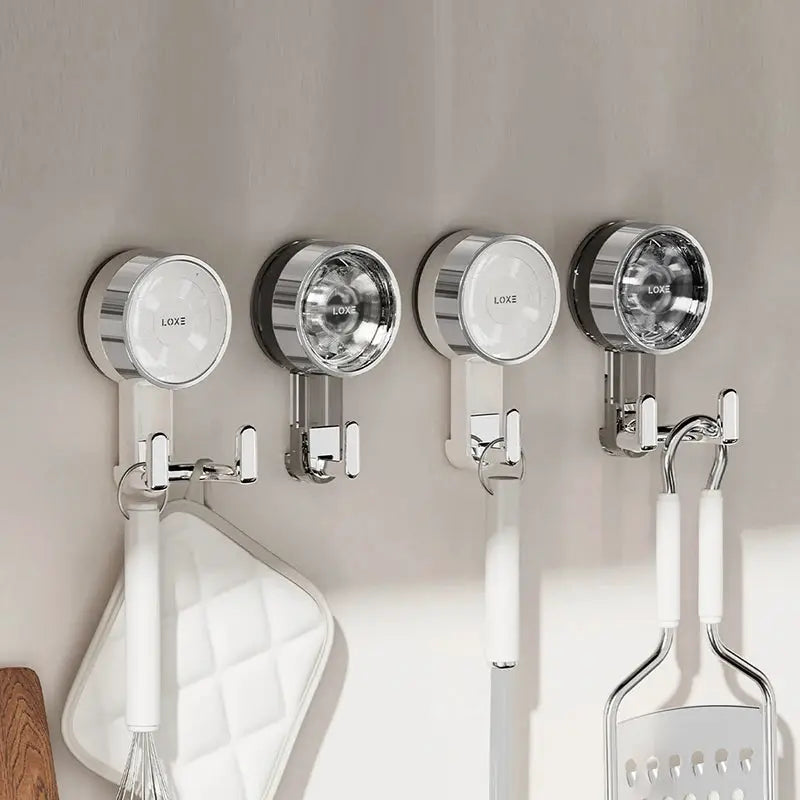 LOXE chrome suction-cup bathroom wall hooks; four double hooks for storage