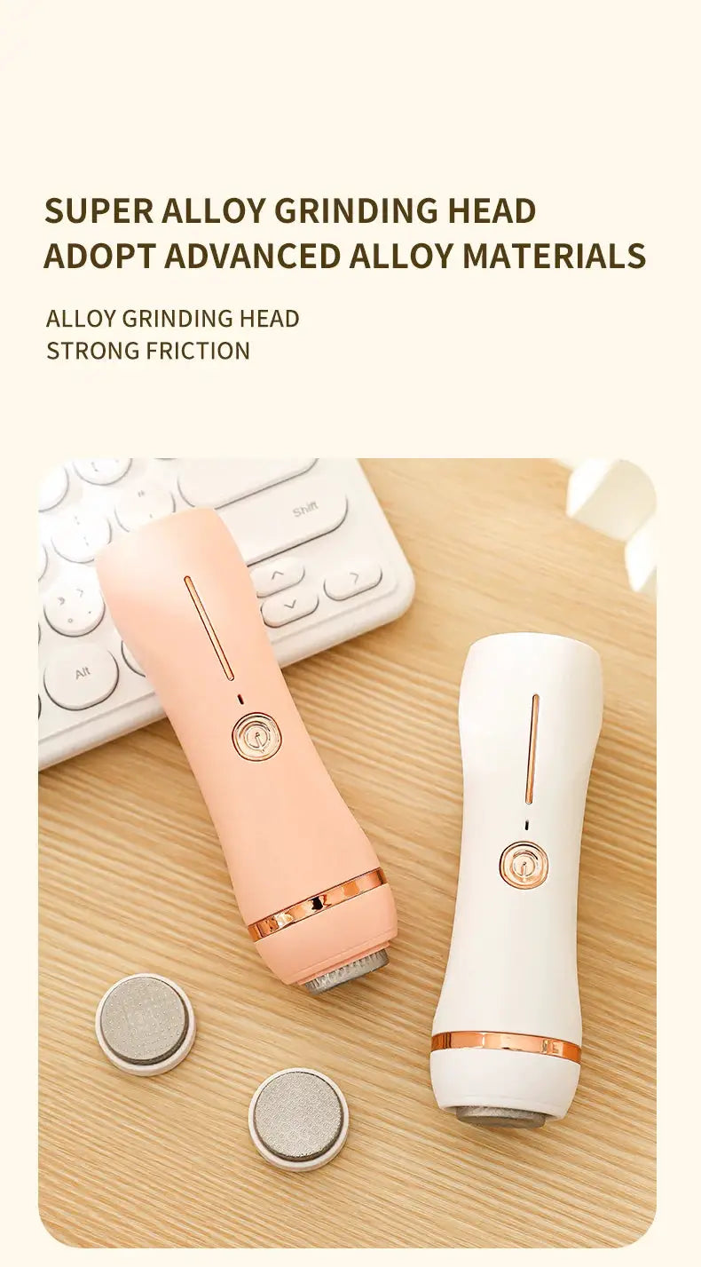 Electric foot grinder set by Simples Market, 2 pastel pink and white devices with alloy grinding heads