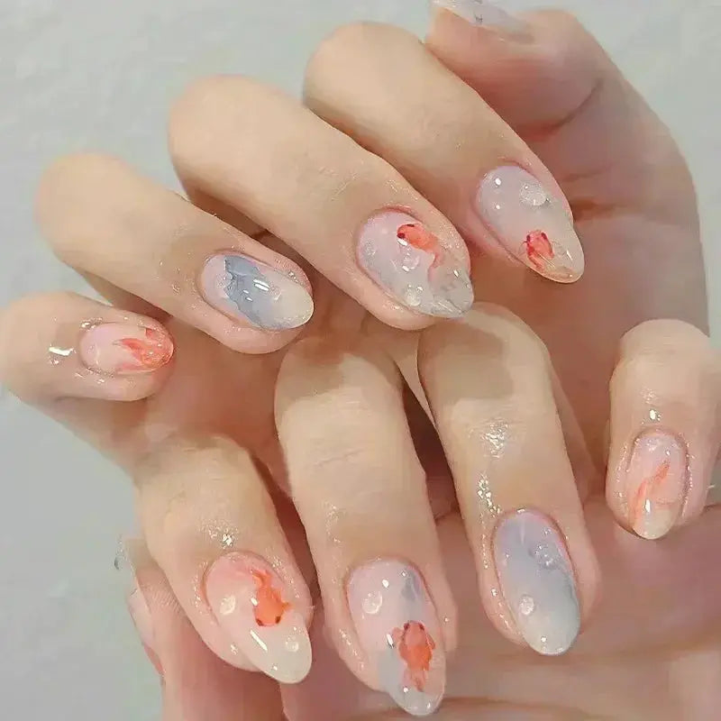 Glamora French Almond False Nails 24 Piece Press On Stiletto Tips With White Edge Design Glue Included For Wearable Glam